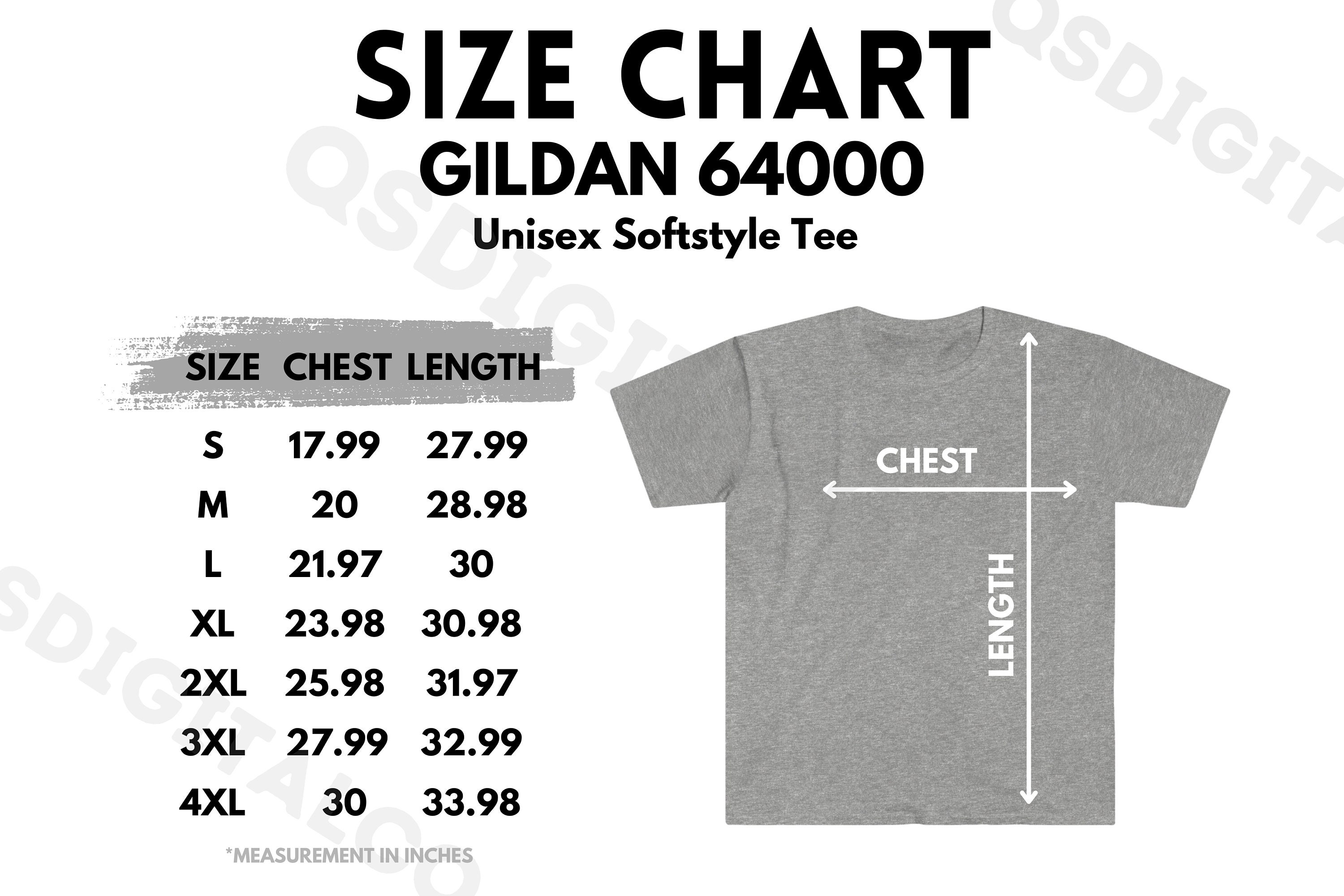 Gildan 64000 Size Chart | Unisex T-shirt Size Guide | Gildan 64000