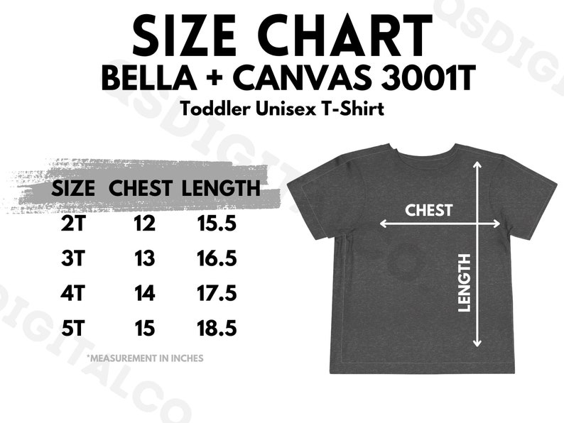 Bella Canvas 3001T Size Chart Toddler Jersey Shirt Size Guide Bella Canvas 3001T Mock Up Sizing Guide Toddler T-shirt Mockup image 1
