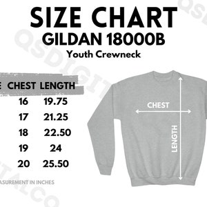 Gildan 18000B Size Chart | Youth Crewneck Size Guide | Gildan 18000B Mock Up | Sizing Guide | Kids Crewneck Mockup | Youth Crewneck Mockup