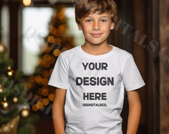 Maqueta de camiseta Bella Canvas 3001 para niños, Maqueta navideña para niños, Maqueta Bella Canvas 3001Y, Bella Canvas 3001T, Maqueta para niños pequeños, Maqueta XMAS