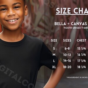 Bella Canvas 3001Y Size Chart | Youth Kids Jersey Shirt Size Guide | Bella Canvas 3001Y Mock Up | Sizing Guide | Kids T-shirt Mockup