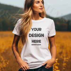 Fall Bella Canvas 3001 Tshirt Mockup | Bella Canvas 3001 Mock Up, Autumn T-Shirt Mockup, Women T-shirt Mockup, Fall Mockup, BC 3001 Mockups