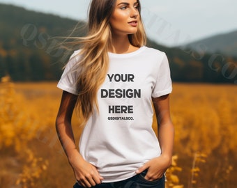 Fall Bella Canvas 3001 Tshirt Mockup | Bella Canvas 3001 Mock Up, Autumn T-Shirt Mockup, Women T-shirt Mockup, Fall Mockup, BC 3001 Mockups