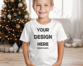 Maqueta de camiseta Bella Canvas 3001 para niños, Maqueta navideña para niños, Maqueta Bella Canvas 3001Y, Bella Canvas 3001T, Maqueta para niños pequeños, Maqueta XMAS