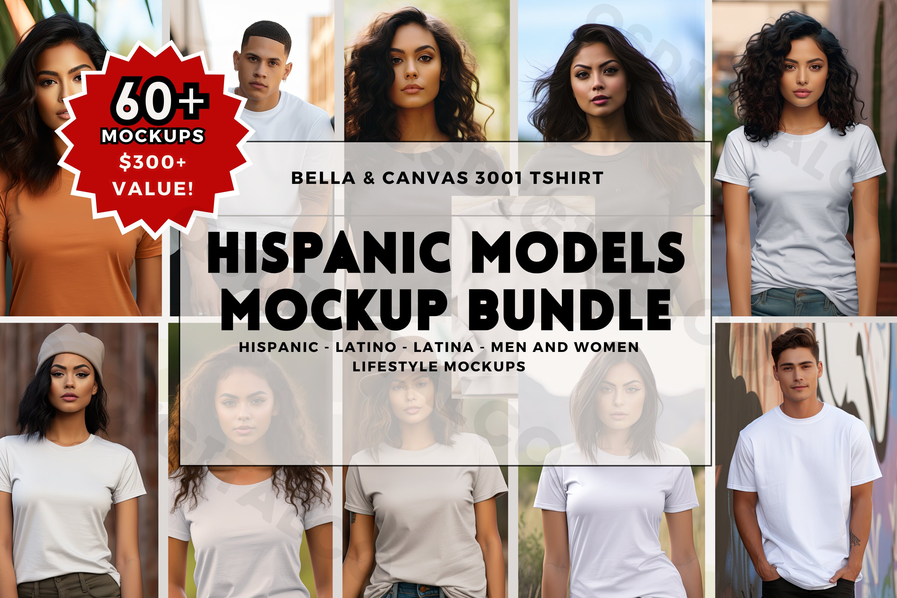 BUNDLE HISPANIC Models Mockup, Bella Canvas 3001 Mock Up, Men Women ...