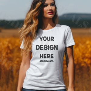 Fall Bella Canvas 3001 Tshirt Mockup | Bella Canvas 3001 Mock Up, Autumn T-Shirt Mockup, Women T-shirt Mockup, Fall Mockup, BC 3001 Mockups