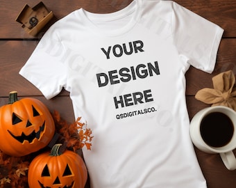 Halloween Bella Canvas 3001 T Shirt Mockup, Flat Lay Bella Canvas 3001 Mock Up, Mockup, Halloween T-Shirt Mockup, Autunno BC 3001 Mockup