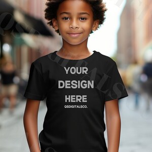 Bella Canvas 3001Y Tshirt Mockup, Bella Canvas 3001Y Mock Up,  Kids T-shirt Mockup, Black Kid Model Mockup, Bella Canvas 3001T, Youth Mockup