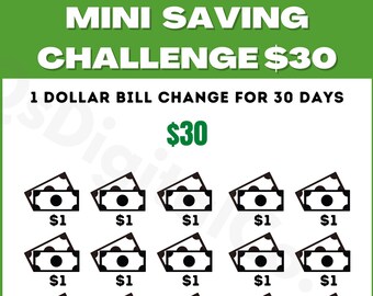 Mini Saving Challenge Printable, Save 30 Dollars in 30 Days, Money Savings Challenge, Budget Planner, Savings Tracker, Savings Challenge