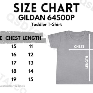 Gildan 64500P Size Chart | Toddler T-Shirt Size Guide | Gildan 64500P Mock Up | Sizing Guide | Toddler T-shirt Mockup | Toddler Tee Mocks