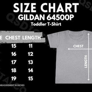 Gildan 64500P Size Chart | Toddler T-Shirt Size Guide | Gildan 64500P Mock Up | Sizing Guide | Toddler T-shirt Mockup | Toddler Tee Mocks