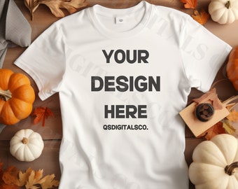 Fall Bella Canvas 3001 Tshirt Mockup | Bella Canvas 3001 Mock Up, Autumn T-Shirt Mockup, Flat Lay Shirt Mockup, Fall Mockup, BC 3001 Mockups