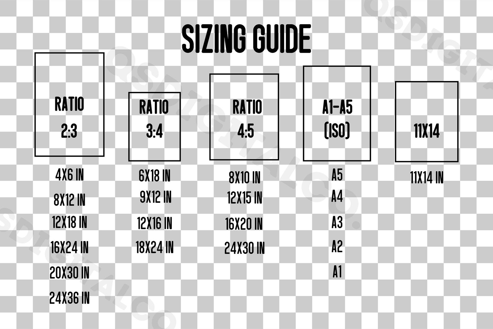 Transparent Wall Art Size Guide, Print Size Guide, Wall Art Ratio Guide