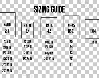 Transparent Wall Art Size Guide, Print Size Guide, Wall Art Ratio Guide, Frame Size Chart, Poster Size Guide, Digital Size Display Guide PNG