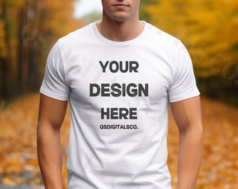 Fall Bella Canvas 3001 Tshirt Mockup | Bella Canvas 3001 Mock Up, Autumn T-Shirt Mockup, Men T-shirt Mockup, Fall Mockup, BC 3001 Mockups