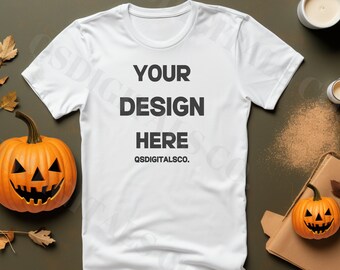 Halloween Bella Canvas 3001 T Shirt Mockup, Flat Lay Bella Canvas 3001 Mock Up, Mockup, Halloween T-Shirt Mockup, Autunno BC 3001 Mockup