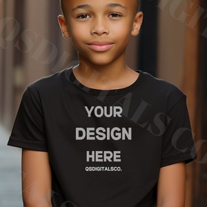 Bella Canvas 3001Y Tshirt Mockup, Bella Canvas 3001Y Mock Up, Kids T-shirt Mockup, Black Kid Model Mockup, Bella Canvas 3001T, Youth Mockup