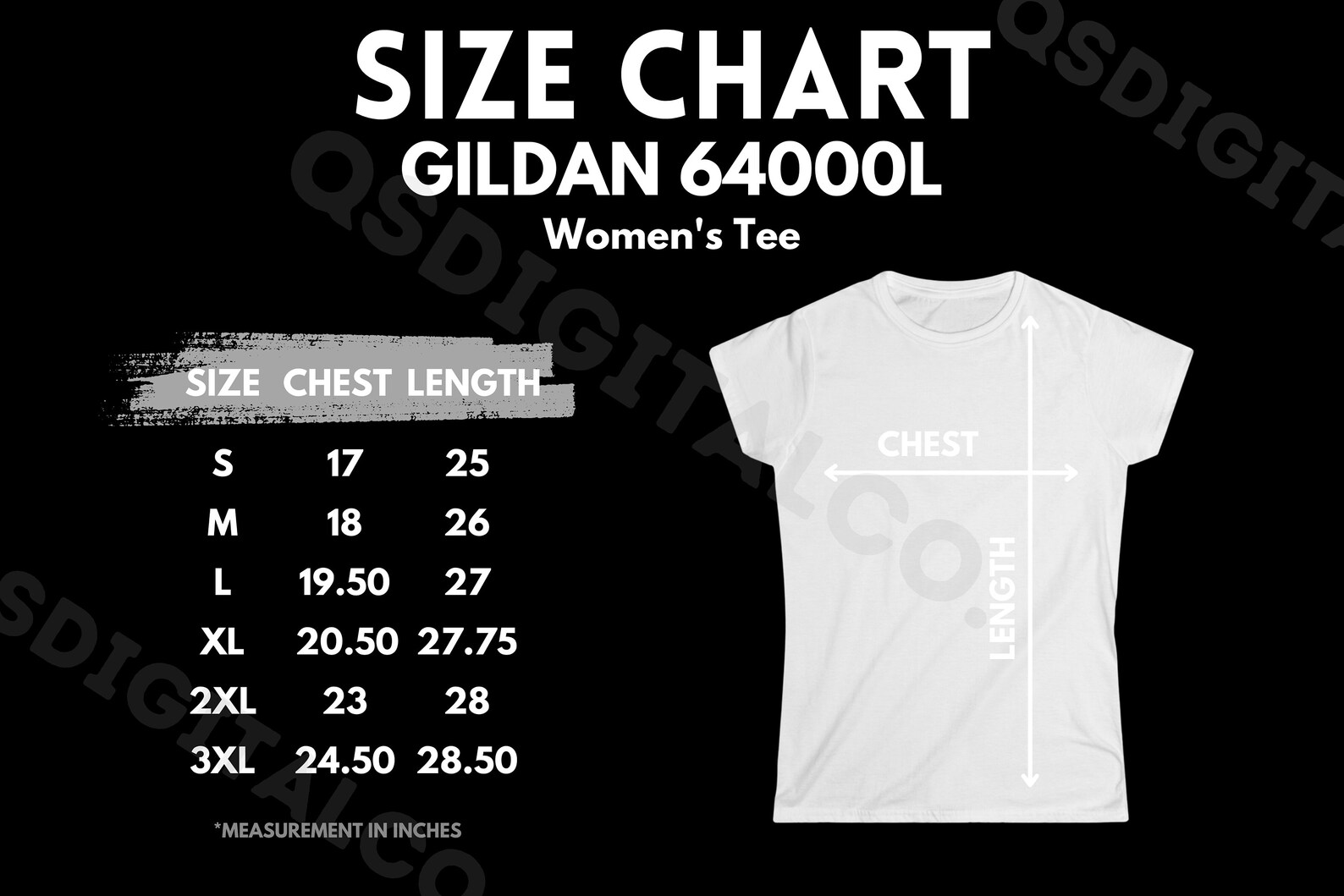 Gildan 64000L Size Chart Women Tshirt Size Guide Gildan 64000L Mock up