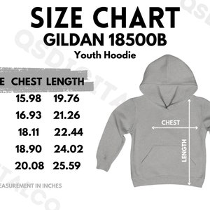 Gildan 18500B Größentabelle | Jugend Hoodie Größentabelle | Gildan 18500B Mock Up | Größentabelle | Kinder Hoodie Mockup | Jugend Hoodie Mockup