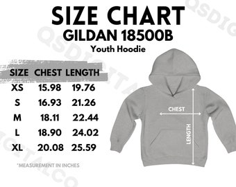 Gildan 18500B Size Chart | Youth Hoodie Size Guide | Gildan 18500B Mock Up | Sizing Guide | Kids Hoodie Mockup | Youth Hoodie Mockup