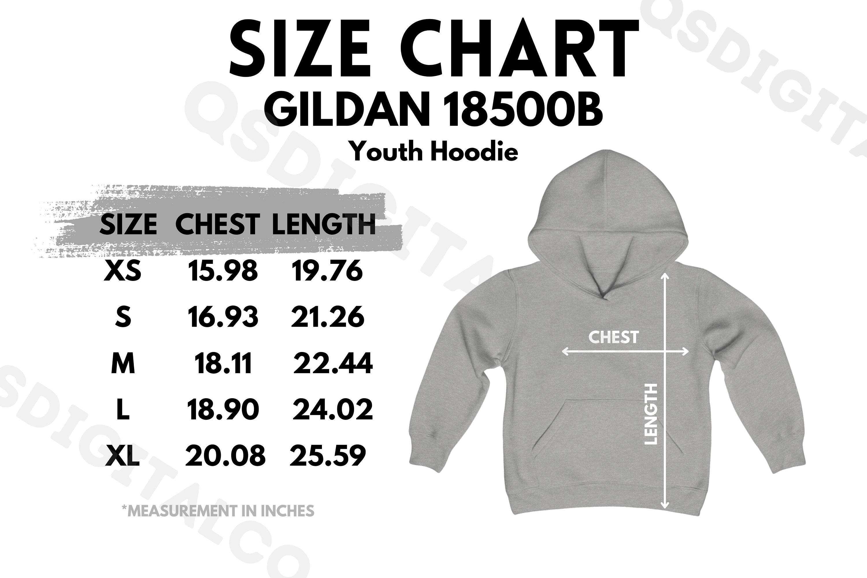 Gildan 18500B Size Chart | Youth Hoodie Size Guide | Gildan 18500B