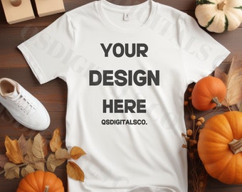 Fall Bella Canvas 3001 Tshirt Mockup | Bella Canvas 3001 Mock Up, Autumn T-Shirt Mockup, Flat Lay Shirt Mockup, Fall Mockup, BC 3001 Mockups