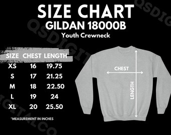 Gildan 18000B Size Chart | Youth Crewneck Size Guide | Gildan 18000B Mock Up | Sizing Guide | Kids Crewneck Mockup | Youth Crewneck Mockup