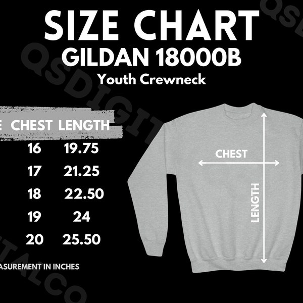 Gildan Youth Crewneck Size Chart - Etsy Singapore