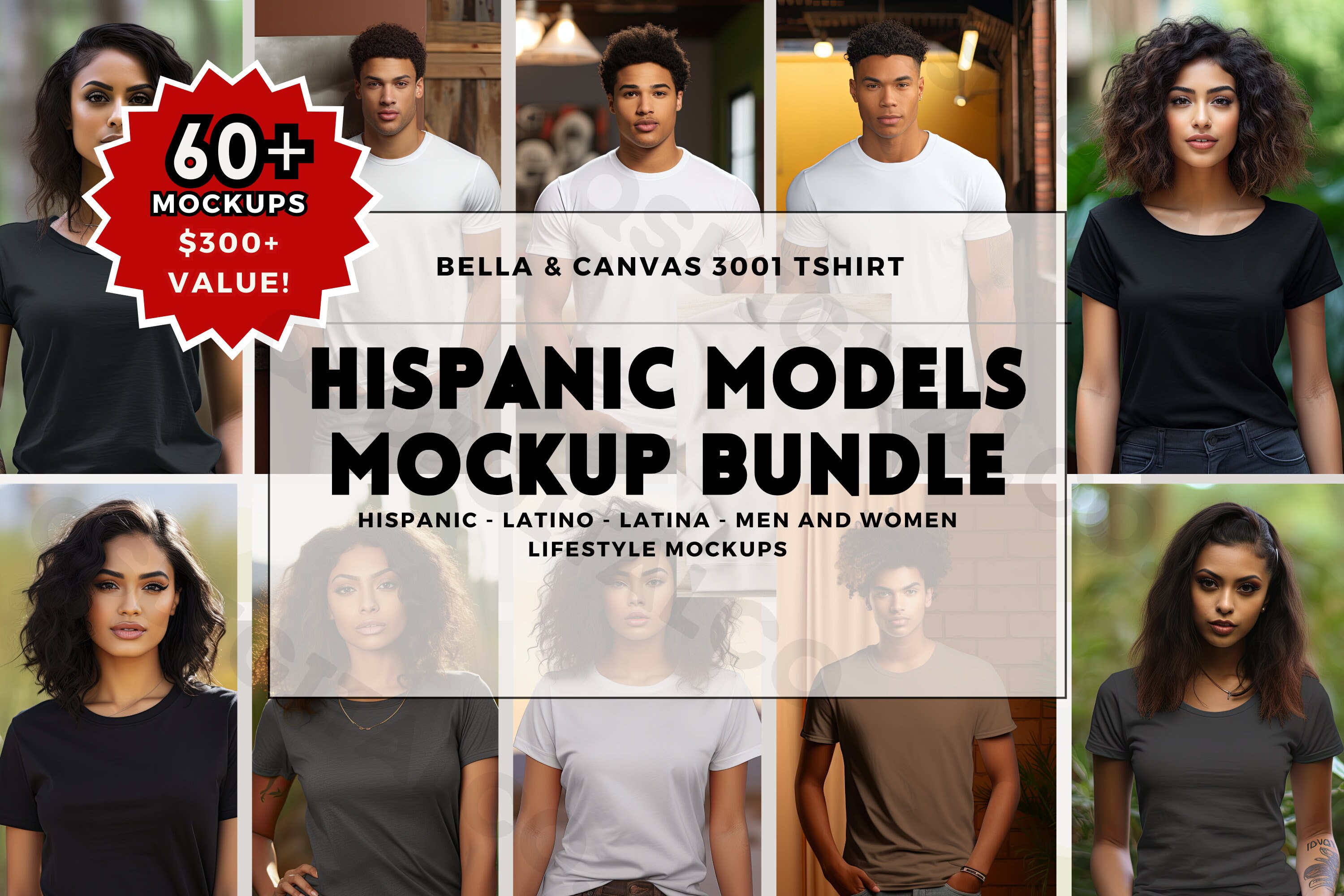 BUNDLE HISPANIC Models Mockup, Bella Canvas 3001 Mock Up, Men Women ...
