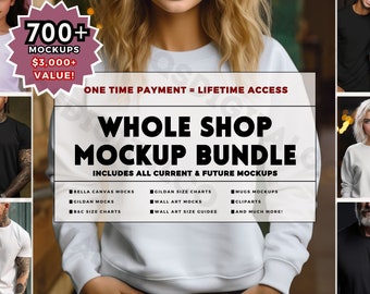 WHOLE SHOP BUNDLE, Entire Shop Bundle Mockups, Bella Canvas Bundle, Gildan 18000 Bundle, Size Chart Bundle, Comfort Colors, Mockups Bundle