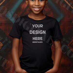 Bella Canvas 3001Y Tshirt Mockup, Bella Canvas 3001Y Mock Up,  Kids T-shirt Mockup, Black Kid Model Mockup, Bella Canvas 3001T, Youth Mockup