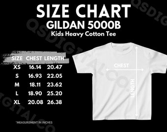 Gildan 5000B Size Chart | Kids T-Shirt Size Guide | Gildan 5000B Mock Up | Sizing Guide | Kids T-shirt Mockup | Kids Tee Mocks