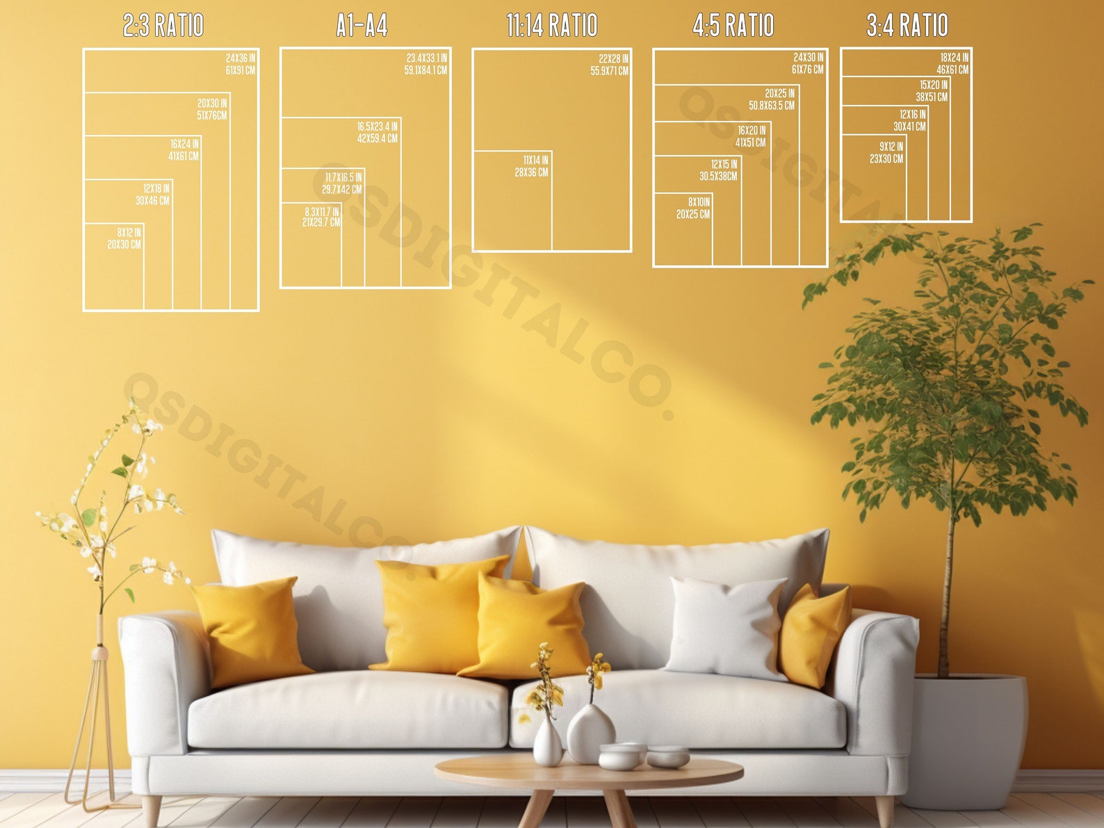 Wall Art Size Guide, Print Size Guide, Wall Art Ratio Guide, Frame Size ...