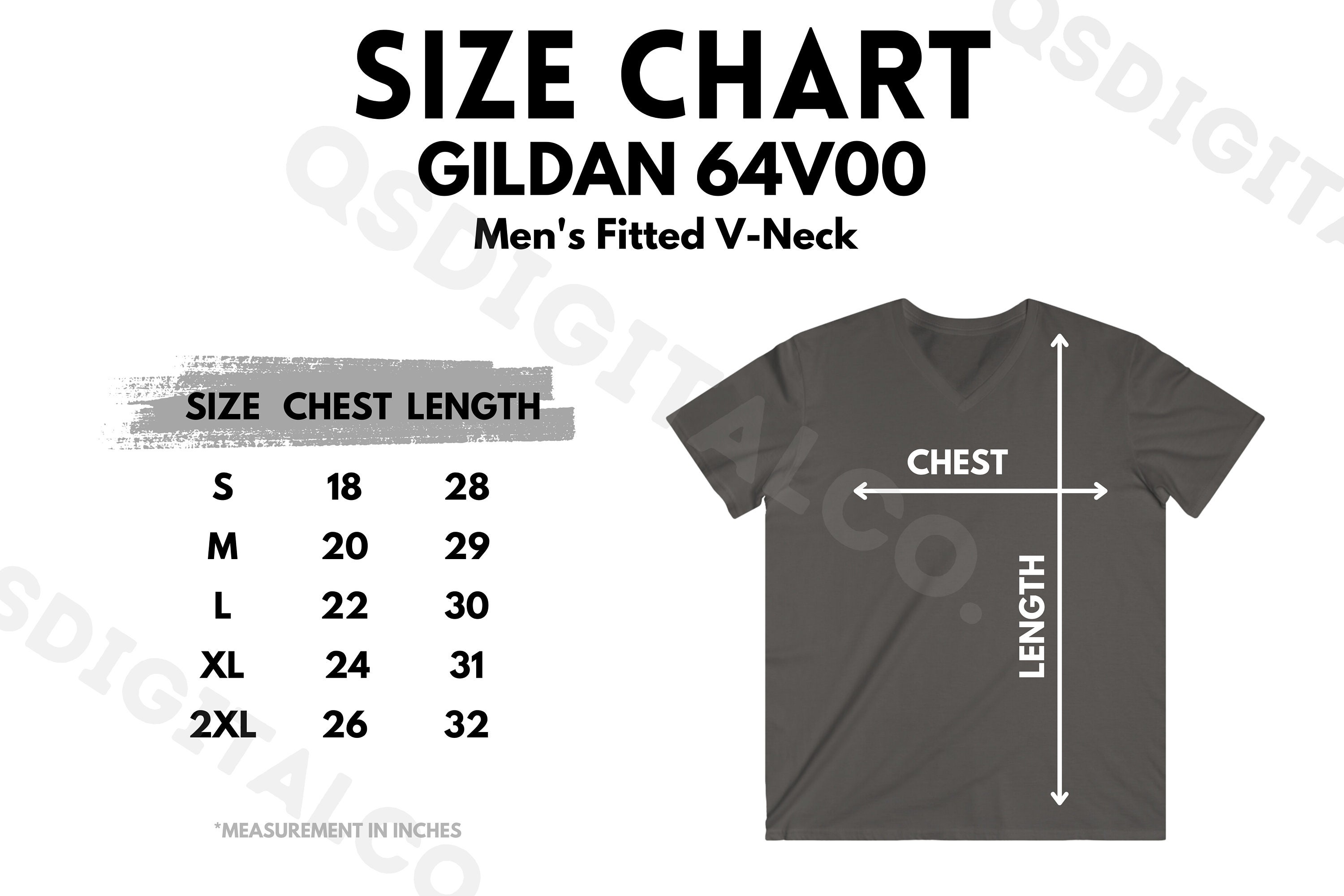 Gildan 64V00 Size Chart | Men's V-Neck Shirt Size Guide | Gildan 64V00 Mock Up | Sizing Guide | Men T-shirt Mockup