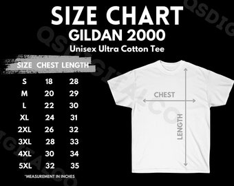 Gildan 2000 Size Chart | Unisex T-Shirt Size Guide | Gildan 2000 Mock Up | Sizing Guide | Unisex T-shirt Mockup | Women Men Tee Mocks