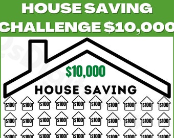 10K House Saving Challenge Printable, 10000 Dollars Down Payment Money Savings Challenge, Budget Planner, Savings Tracker, Savings Challenge