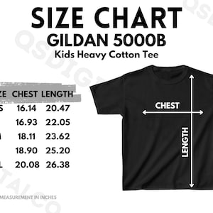 Gildan 5000B Size Chart | Kids T-Shirt Size Guide | Gildan 5000B Mock Up | Sizing Guide | Kids T-shirt Mockup | Kids Tee Mocks