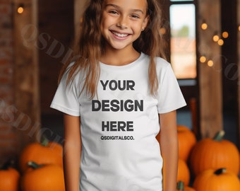 Kinder Bella Canvas 3001 T-Shirt Mockup, Kinder Halloween Mockup, Bella Canvas 3001Y Mockup, Bella Canvas 3001T, Kleinkind Mockup, Herbst Mockup