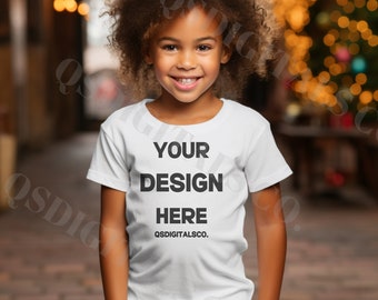 Maqueta de camiseta Bella Canvas 3001 para niños, Maqueta navideña para niños, Maqueta Bella Canvas 3001Y, Bella Canvas 3001T, Maqueta para niños pequeños, Maqueta XMAS
