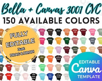 Bearbeitbare Bella Canvas 3001 CVC Farbkarte, BC 3001 Farbkarte, Bella Canvas 3001 Mock Up, Erwachsene T-Shirt Mockup, Farbkarte Canva Template