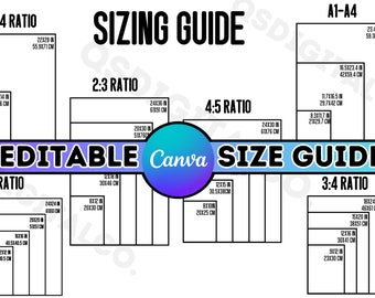 Editable Wall Art Size Guide, Print Size Guide, Wall Art Ratio Guide, Frame Size Chart, Poster Size Guide, Print Size Guide, Canva Editable