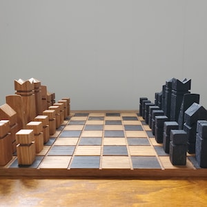 Jeu d&#39;échecs minimaliste - Bois de cerisier et acétate de fer - Finition à l&#39;huile d&#39;abrasin naturelle - Haute qualité - Fait à la main