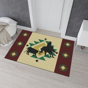 Cow cutting rug / Reining Cow horse rug / Western style rug / Cow cutting / AQHA / NCHA / Quarter horse decor Sage Cutter + Red