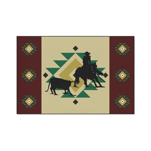 Cow cutting rug / Reining Cow horse rug / Western style rug / Cow cutting / AQHA / NCHA / Quarter horse decor image 4