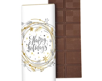 Holidays - Belgian Candy Bar 2 oz. Chocolate Bar + Custom wrapper Incl. Min. Order 12 Units
