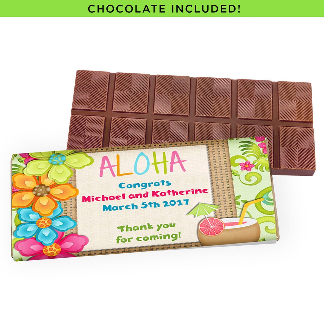 Aloha - Belgian Candy Bar 2 Oz. Chocolate Bar + Custom Wrapper Incl ...
