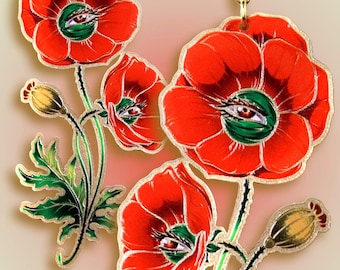 SLEEPY POPPY ++ gold acrylic earrings oldschool tattoo vintage gold rockabilly opium corn poppy seeds flower tired eyes bloom red