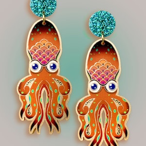 BABY'S GOT... ++ gold statement acrylic earrings oldschool style tattoo vintage gold rockabilly octopus kraken laser cut