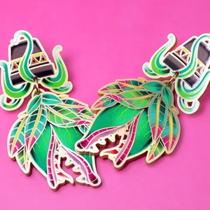 LAURA ++ gold statement acrylic earrings oldschool style tattoo vintage gold punk rockabilly carnivorous plant gift laser cut