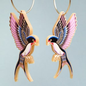 LOW FLYING SWALLOWS ++ gold statement acrylic earrings oldschool style tattoo swallow gold rockabilly classic design jewelry laser cut